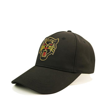 ACE BSCI animal pattern rhinestone black baseball cap satin cap black cap custom logo Metal buckle