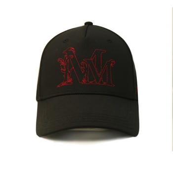 Adjustable Customized design black structured metallic buckle flat embroidery baseball caps hats