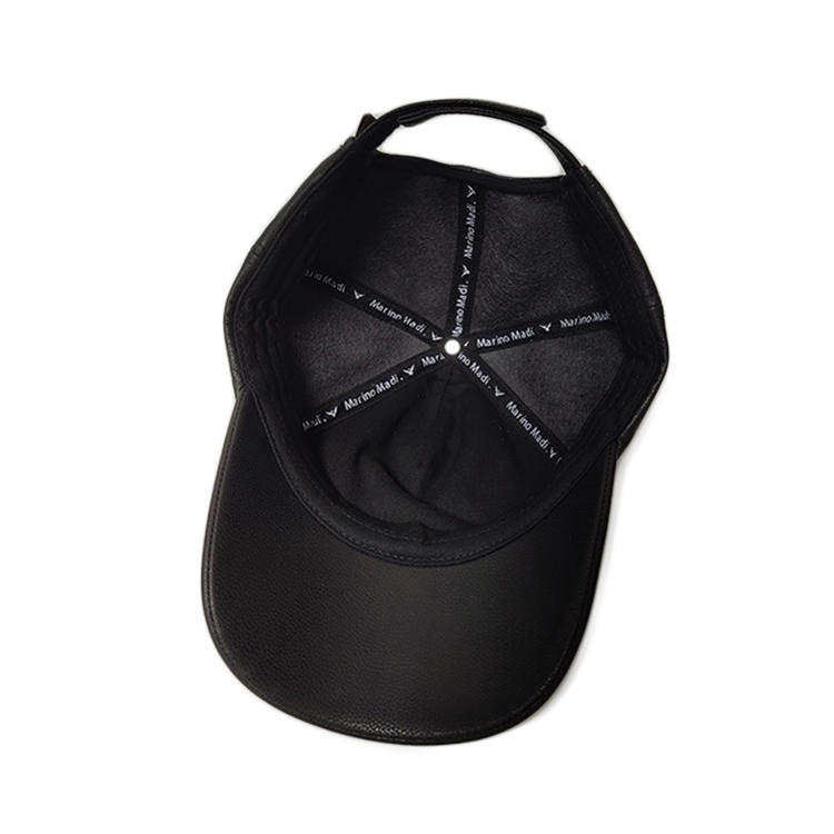 High quality fashion outdoor sports cap 6 panel custom blank black leather pu baseball cap