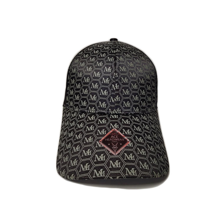 Ace High Quality Leather Digital Print Pattern Custom Logo Soft Polyester Fabric Cool Outdoor Baseball Cap Curve Brim Hat