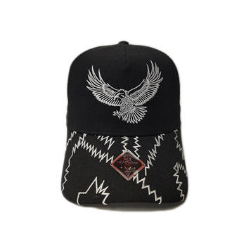 Chinese Style Design Black 6Panel eagle Logo Flat Embroidery Baseball Caps Hats