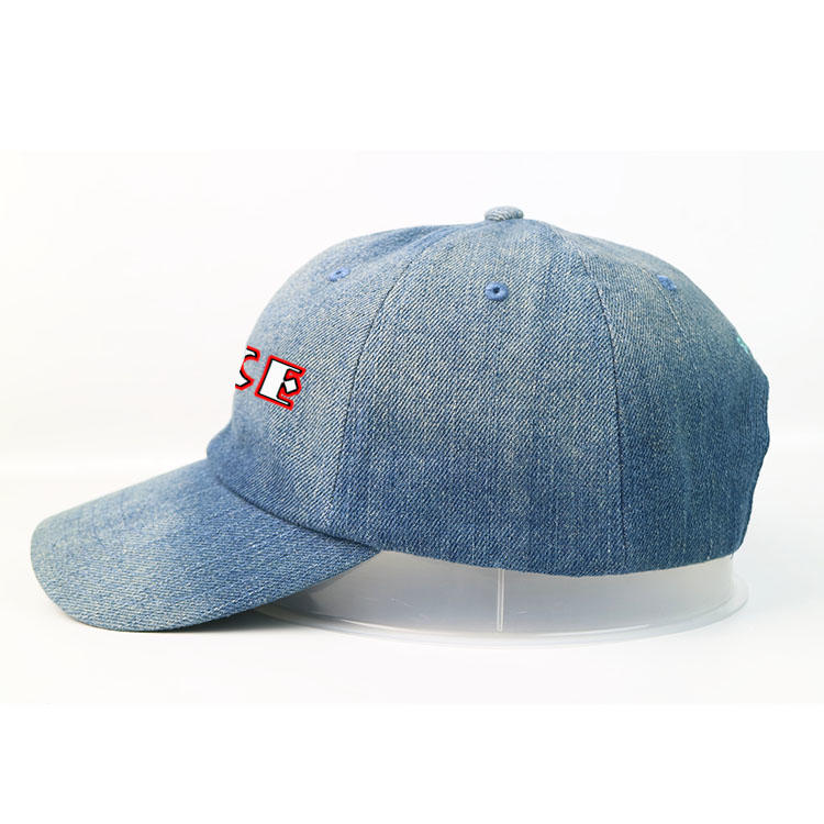 Manufacturer Custom 6panel Metal Buckle Denim Wash Blue Printing Logo Sports Baseball Caps Hats For Men's And Women