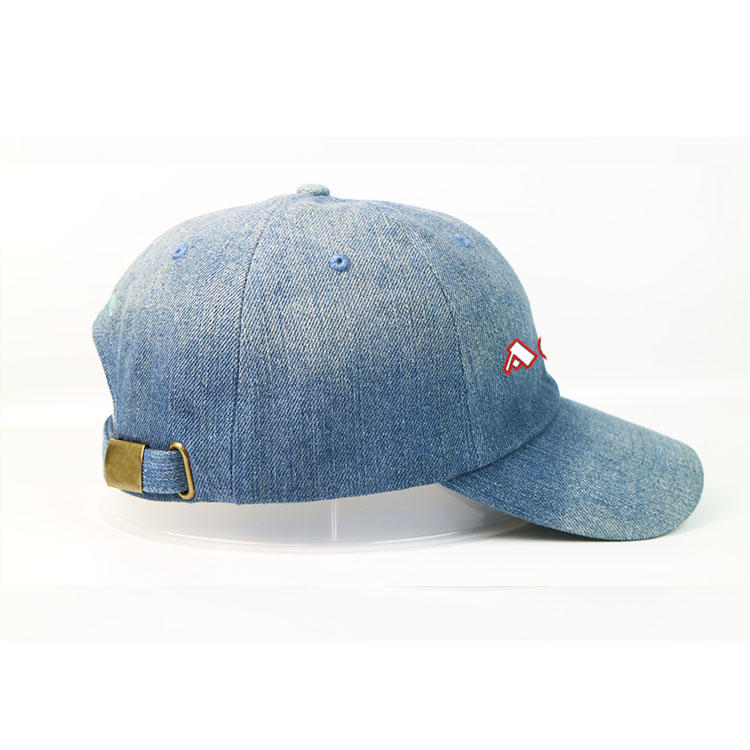 Manufacturer Custom 6panel Metal Buckle Denim Wash Blue Printing Logo Sports Baseball Caps Hats For Men's And Women