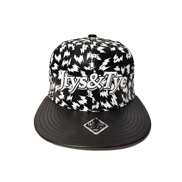 High Quality Design Your Own Black genuine Leather Belt Snapback Cap hat with 3D embroidery
