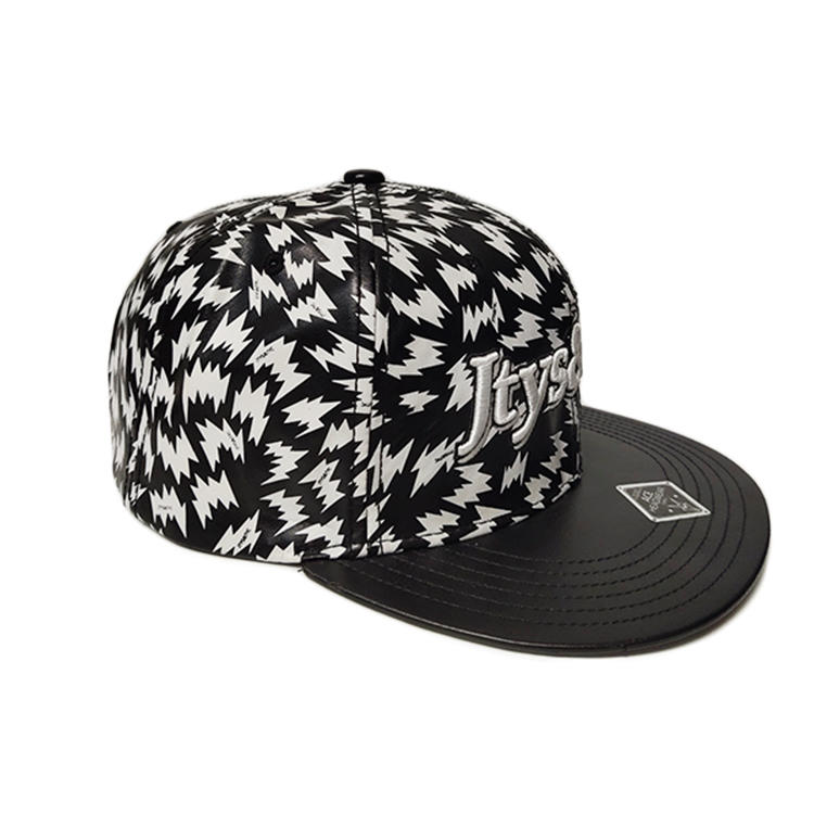High Quality Design Your Own Black genuine Leather Belt Snapback Cap hat with 3D embroidery