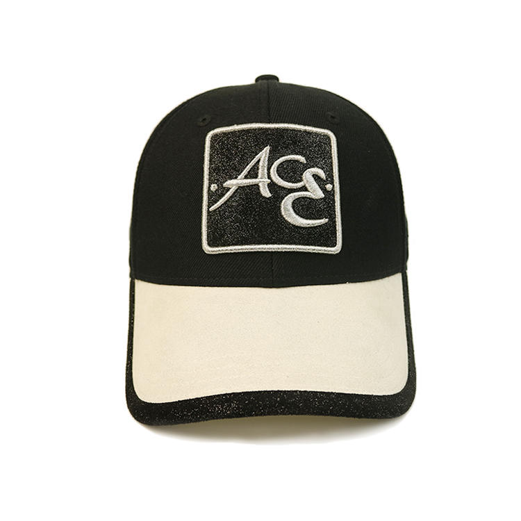Black and white 6panel Metal Buckle 3D Logo ACE Baseball Hats Caps For Men