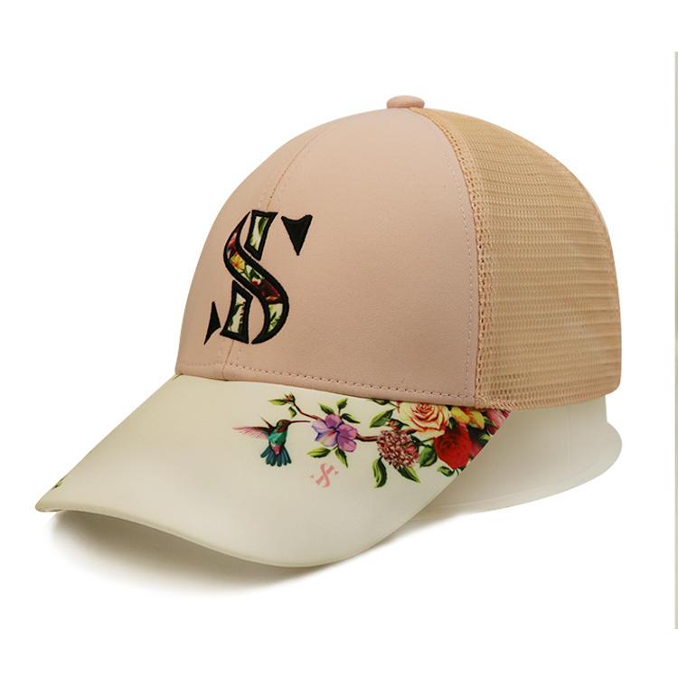 Design Flower Printing S Logo Polyester Mesh Running Trucker Hats