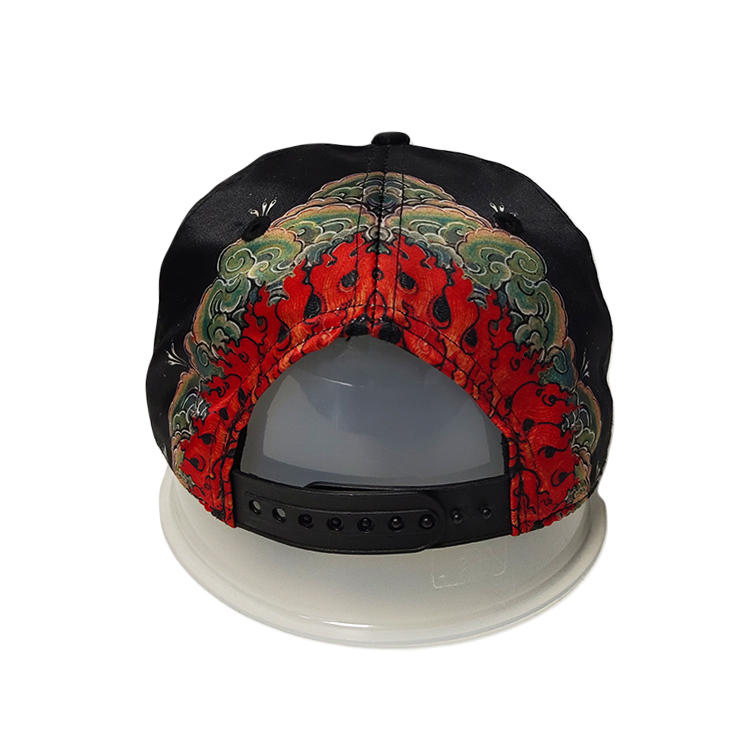 Flat embroidery sublimation material satin snapback cap with PU brim