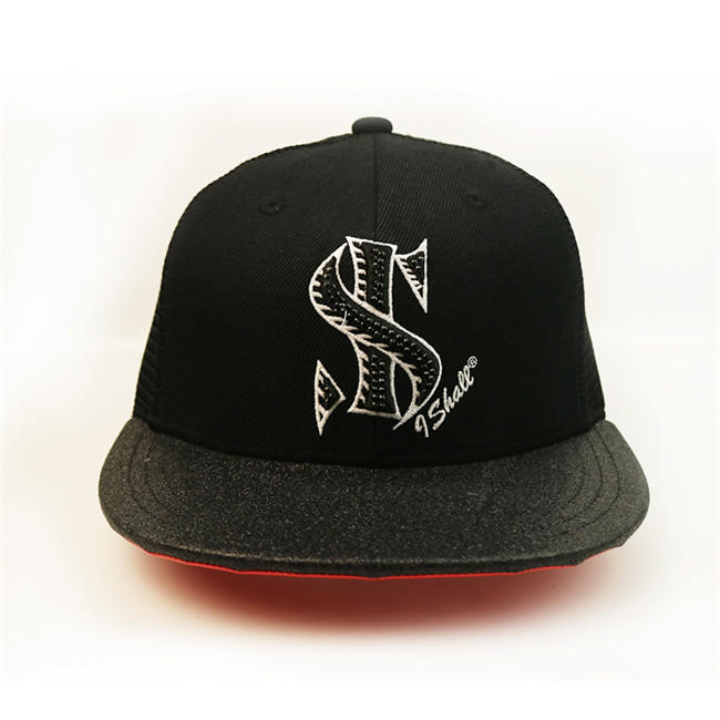 Factory Price Unisex Print Embroidery Fabric Snapback Mesh Flat Brim Cap Hat