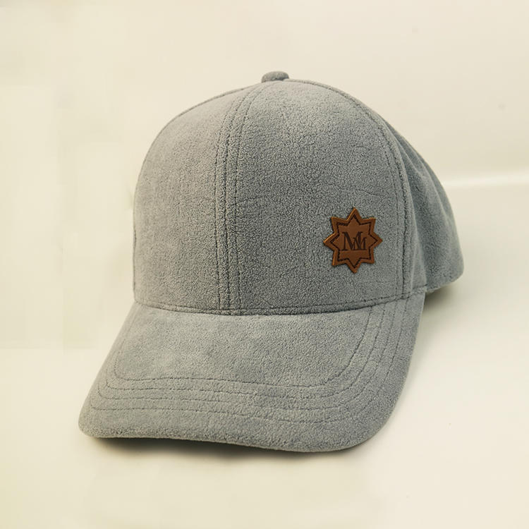 Bsci Polyester Plush Baseball Cap With Leather Patch Custom Logo