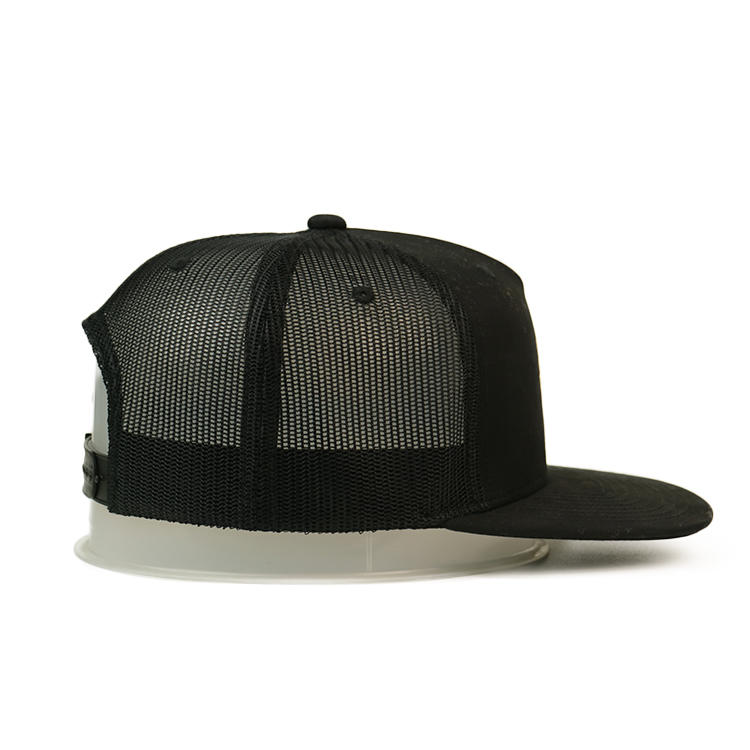 Custom Logo Adjustable Snapback Trucker Cap Mesh Hat Flat Bill Black