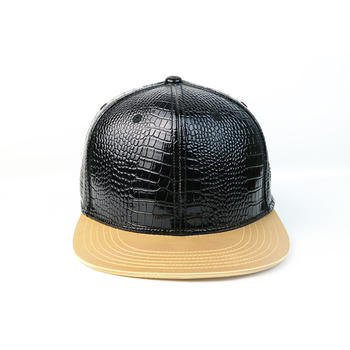 Fashion custom design metal badge logo black structured OEM snapback hat leather material hot hip hop style cap hat