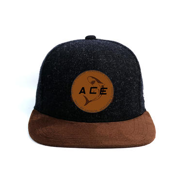 Guangzhou factory black custom snapback hats ACE leather patch logo