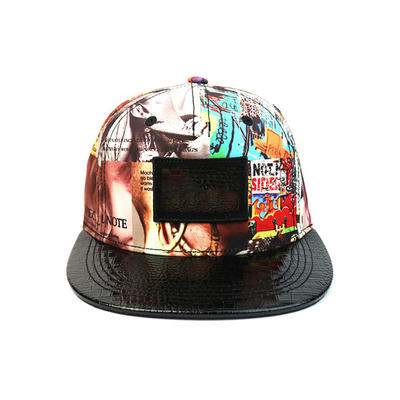 High-end ACE Unisex OEM ODM Creative Graffiti Design Leather with Leather Patch Snapback Curve Brim Cap Hat
