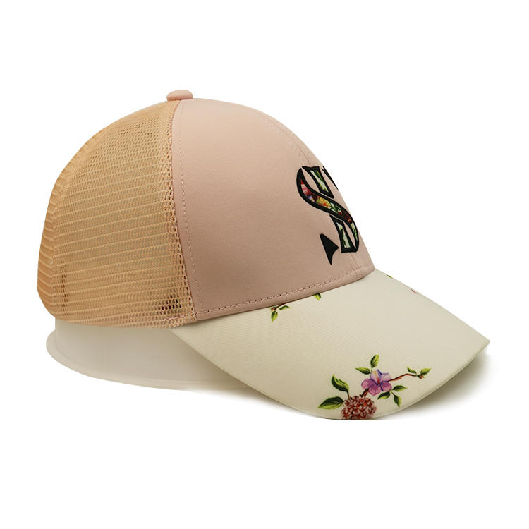 Wholesale Classic Custom Design Flower Printing S Logo Polyester Mesh Running Trucker Hats caps