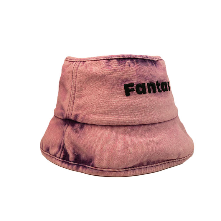 Custom design wide brim pink flat embroidery bucket hats caps
