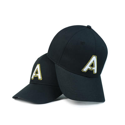 Wholesale black 6 Panel Baseball Cap 3D gold metalic Embroidery Snapback Sport Hat ACE brand