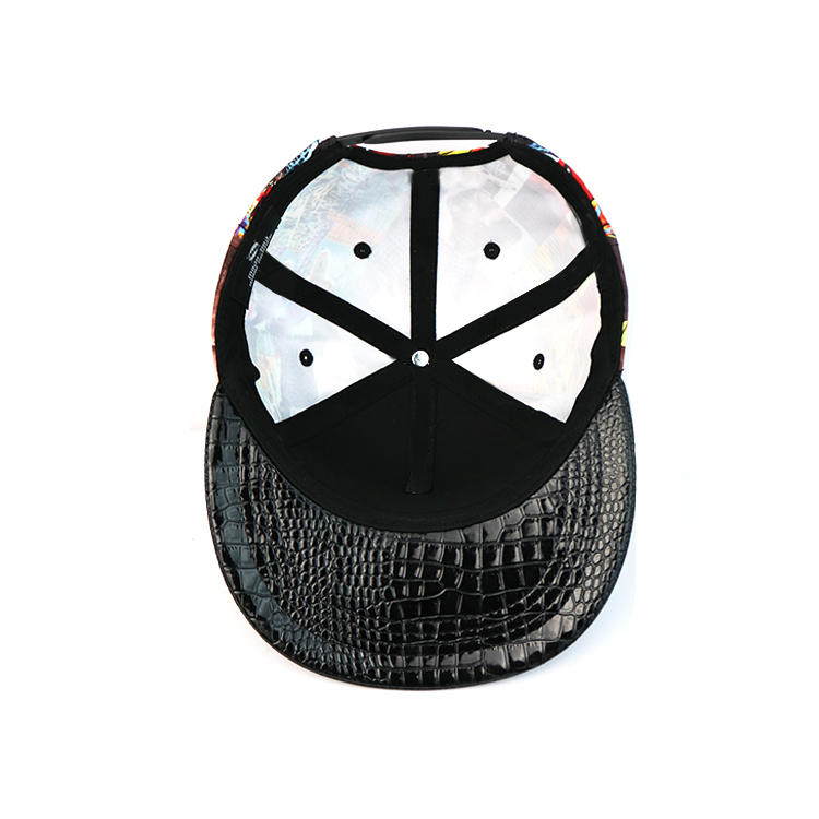 Colorful printing logo flat brim patch black snapback hats caps