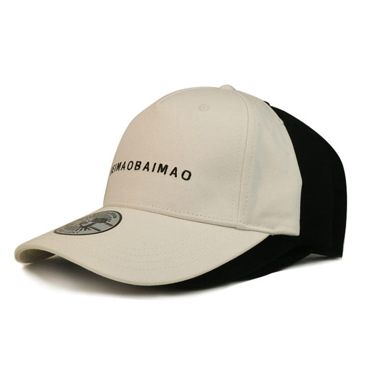 Black and white custom design flat embroidery logo 6panel curve brim baseball hats caps