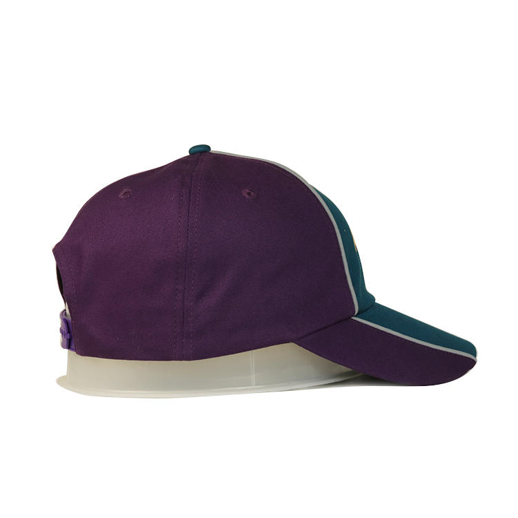 ACE Brand customized logo printing purple and green 6panel sports baseball hats caps