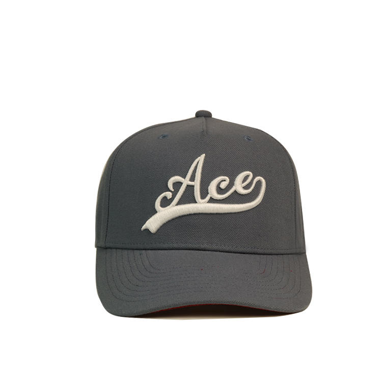 High quality 3D embroidery ACE logo grey baseball caps hats