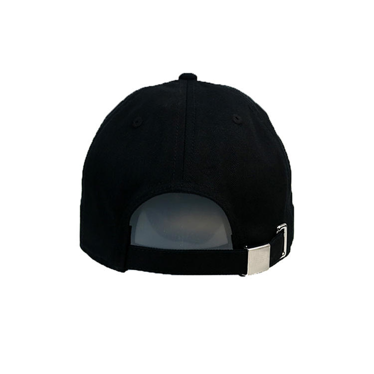 Fashionable all black printing  logo metal buckle 6 panel baseball cap hats