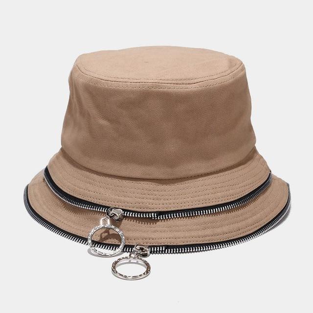 Summer Foldable Zip Bucket Hat Woman Solid Color Hip Hop Wide Brim Beach Uv Protection Cap