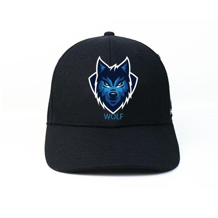 Hot sale custom design silk printing wolf ACE logo baseball caps hats
