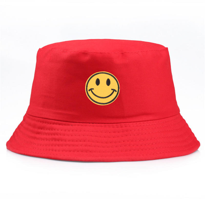 Yellow Smiley Bucket Hat Brand Summer Hat Panama Happy Face Flat Caps Sun Embroidery Cap