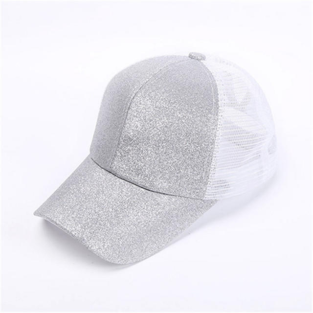 Glitter Fabric Ponytail Women Snapback Hat Summer Mesh Hats Casual Adjustable Sport Trucker Cap
