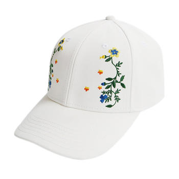 Custom Full Embroidery Flower White Cotton Baseball Caps