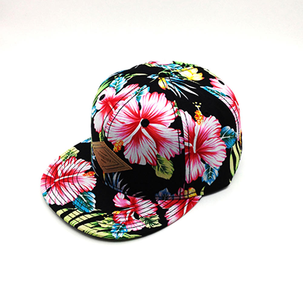 custom stylish funny blank floral brim snapback cap,plant print snapback cap