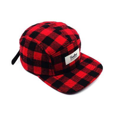 hot sale red grid snapback hat wool with adjustable for unisex