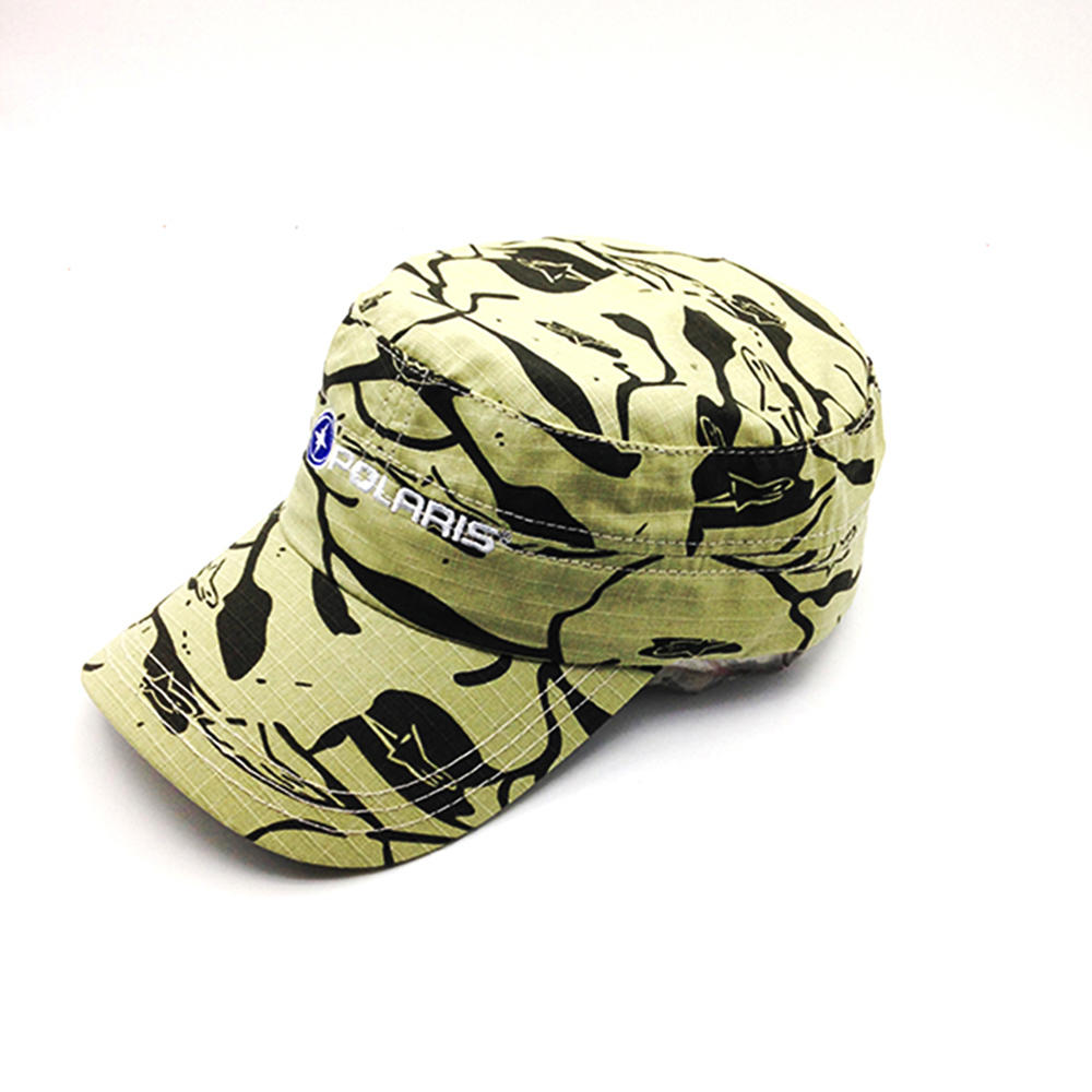 yellow military cap with printing for unisex