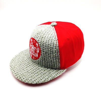 red and grey snapback hat with wool knitting for unisex