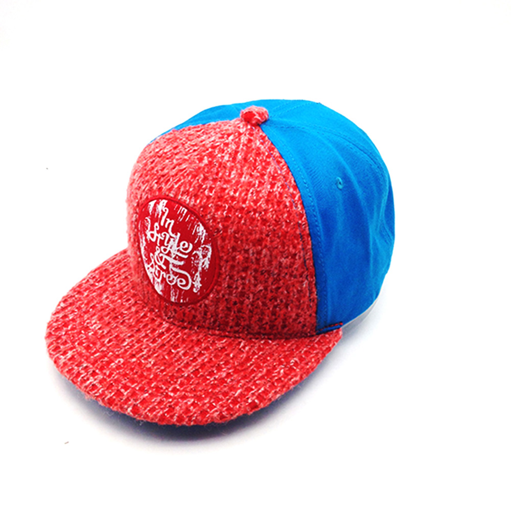 red and blue wool knitting snapback hat for unisex
