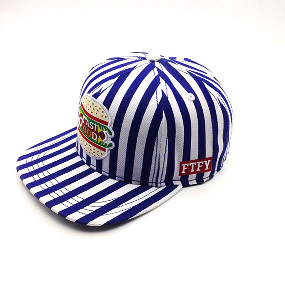 blue and white stripe snapback hat with embroidery