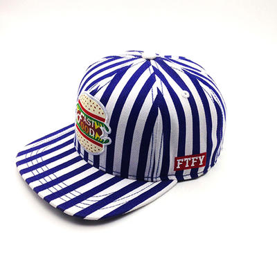 blue and white stripe snapback hat with embroidery