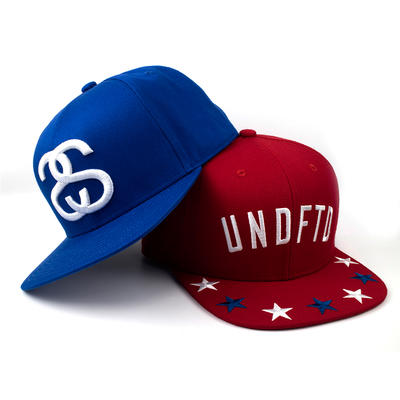6 panel snapback hat red and blue with 3D embroidery of wool acrylic for man