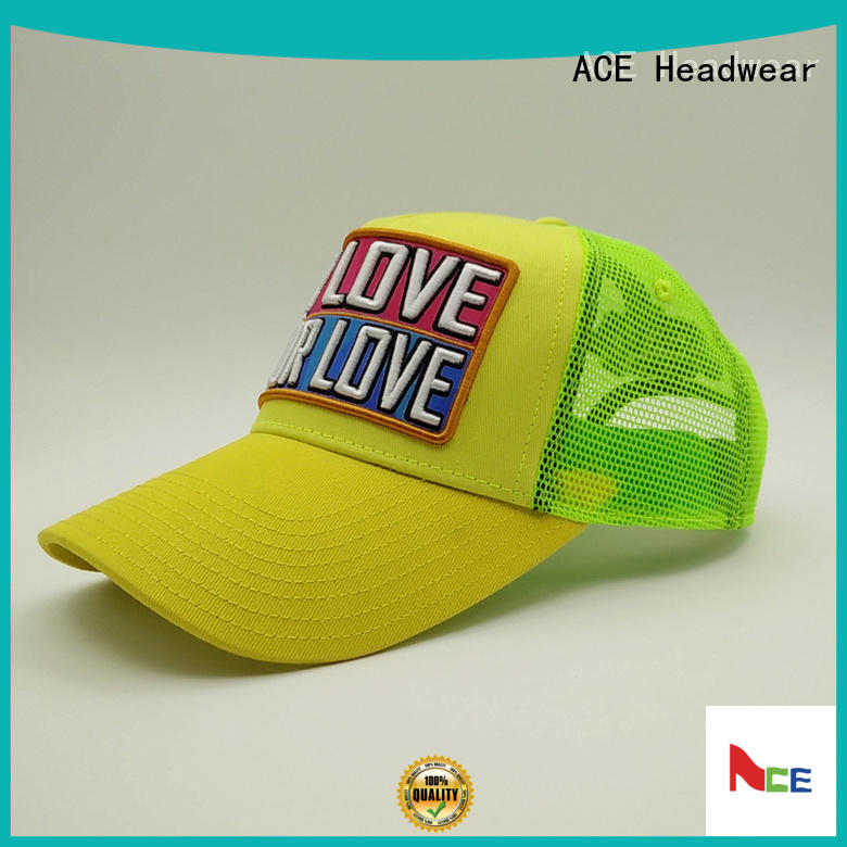 ACE solid mesh yellow trucker cap curved for beauty